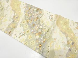 道長取りに鳳凰・草花・古典柄織り出し　袋帯